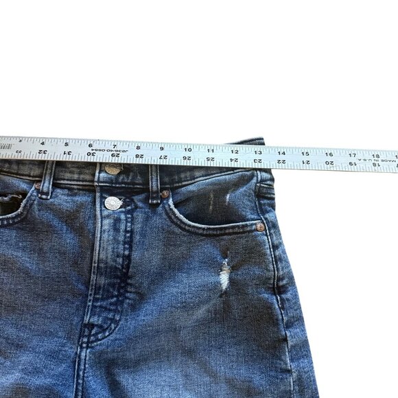 90S Bermuda Super High-Waist Denim Shorts By Express Size 4 Frayed Hem - Picture 7 of 7